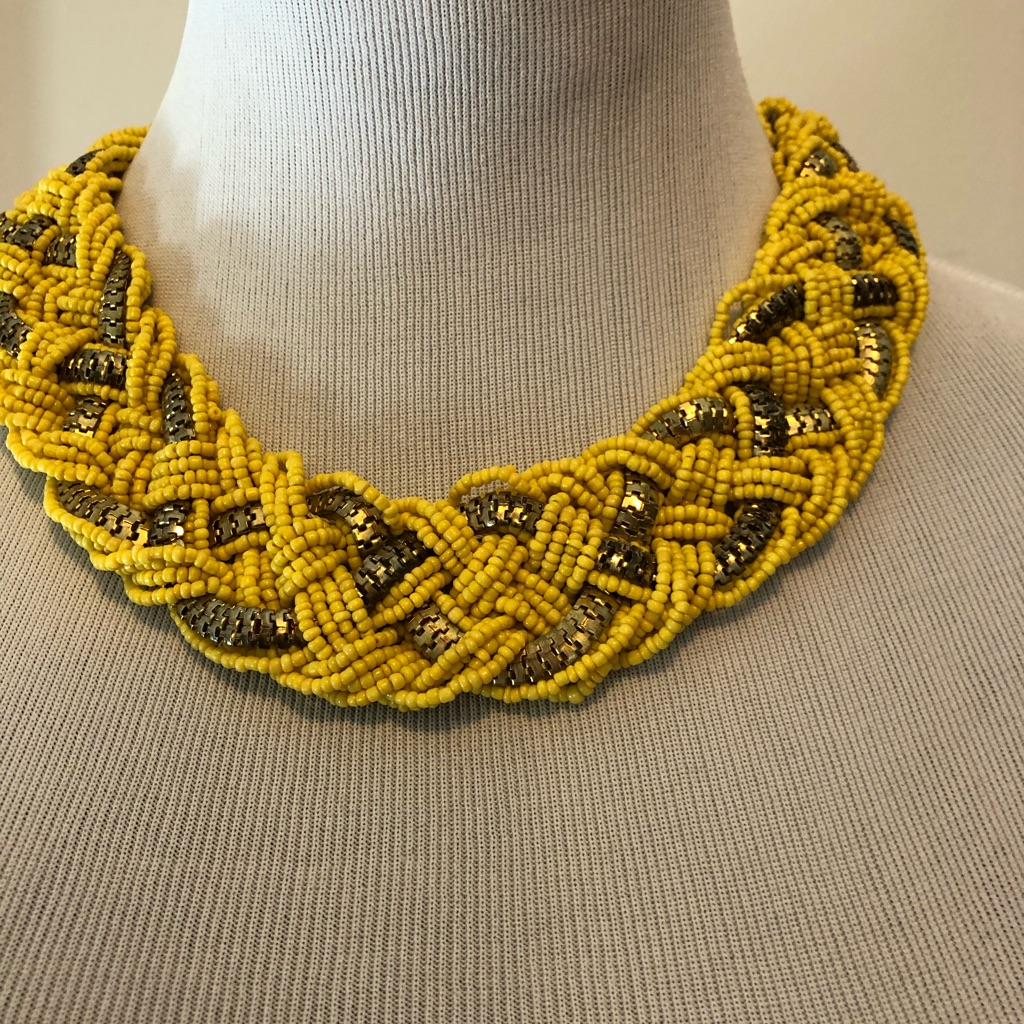 Yellow & Gold Seed Bead Braid Necklace